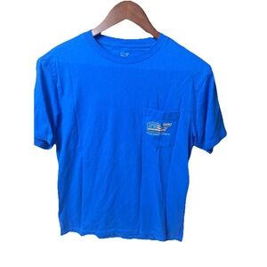 Vineyard Vines T-shirt Mens Size S Blue Short Sleeve Newport Beach USA Flag B5